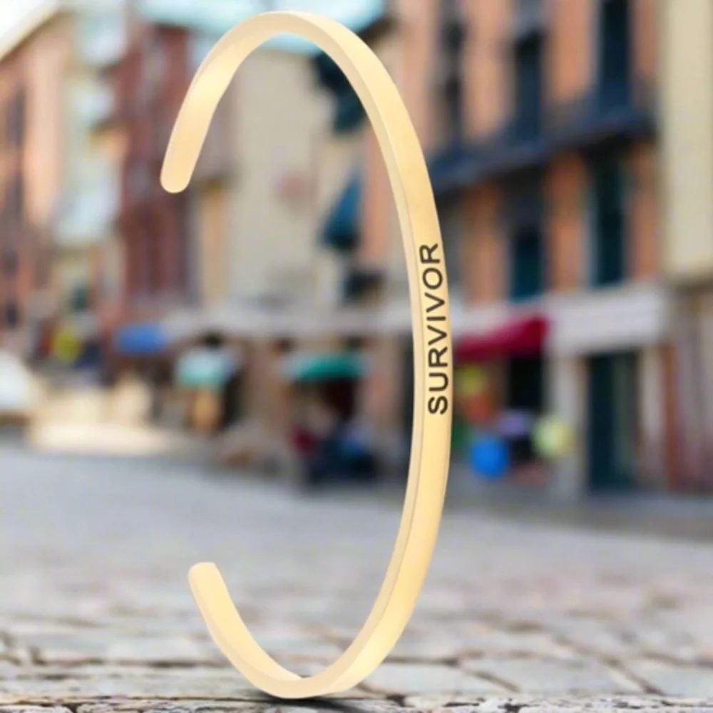 Womens Stainless Steel Gold Tone Survivor Bracelet Inspirational‎ Symbolic - Picture 3 of 7